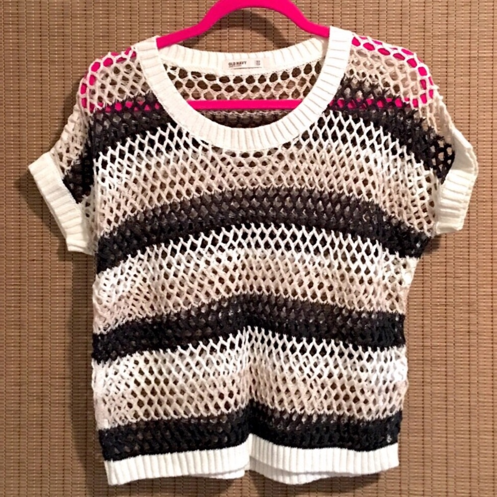 Old Navy Tri-Color 100% Cotton Hole/Mesh Tee